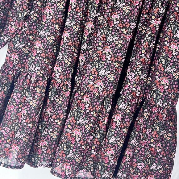 American Eagle Womens Mini Dress Small Burgundy Floral Button Tiered Lined Boho - Picture 12 of 14